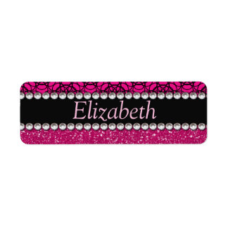 Glitter Pink and Black Pattern Rhinestones Label
