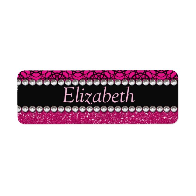 Glitter Pink and Black Pattern Rhinestones Label (Front)