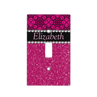 Glitter Pink and Black Pattern Rhinestones Light Switch Cover