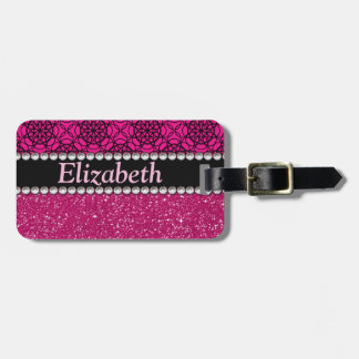 Glitter Pink and Black Pattern Rhinestones Luggage Tag