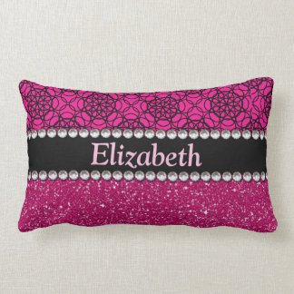 Glitter Pink and Black Pattern Rhinestones Lumbar Pillow