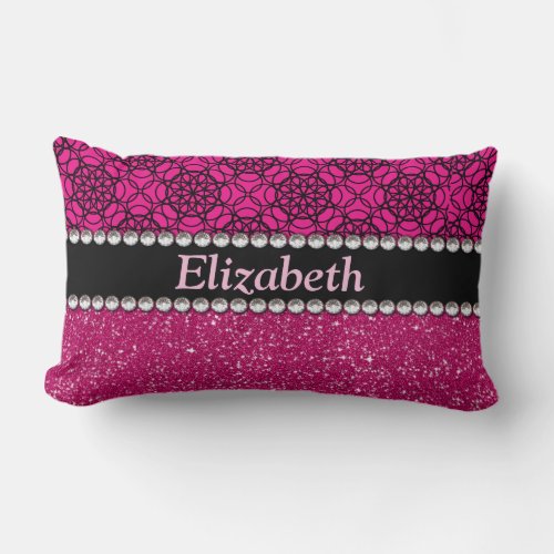 Glitter Pink and Black Pattern Rhinestones Lumbar Pillow