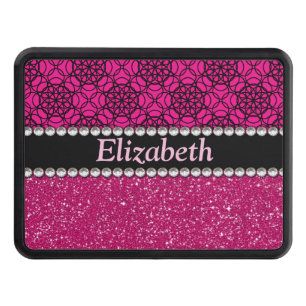 Glitter Pink and Black Pattern Rhinestones Trailer Hitch Cover