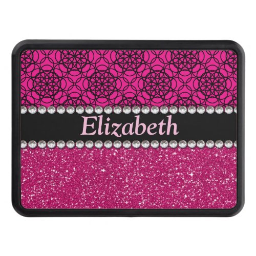 Glitter Pink and Black Pattern Rhinestones Trailer Hitch Cover