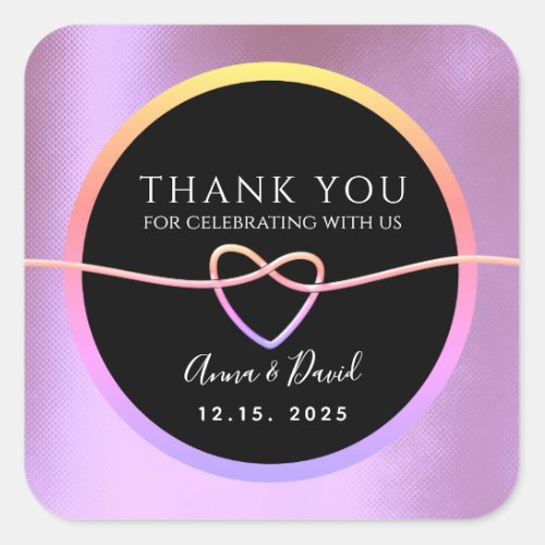 Glitter Pink and Black Wedding Thank You Square Sticker