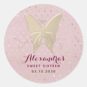 Glitter Pink and Gold Birthday Classic Round Sticker