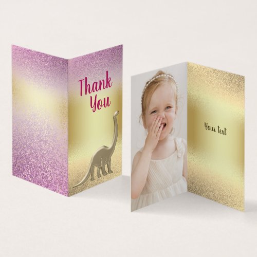 Glitter Pink and Gold Dinosaur Thank You Card