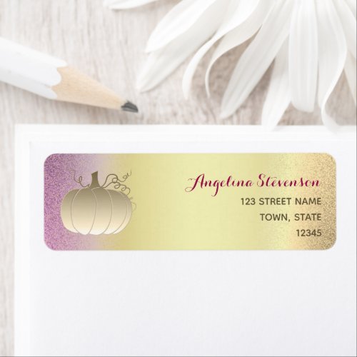 Glitter Pink and Gold Pumpkin Return Address Label