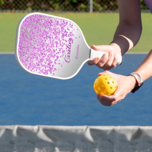 Glitter Pink and Silver Monogram Pickleball Paddle