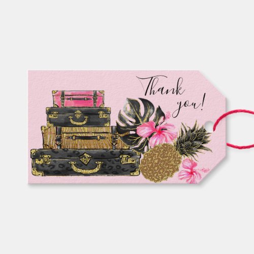 Glitter Pink Animal Print Suitcases Thank You Gift Tags