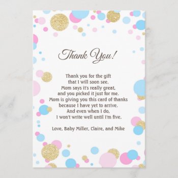 Glitter Pink Baby Shower Thank You Card Note Blue by pinkthecatdesign at Zazzle