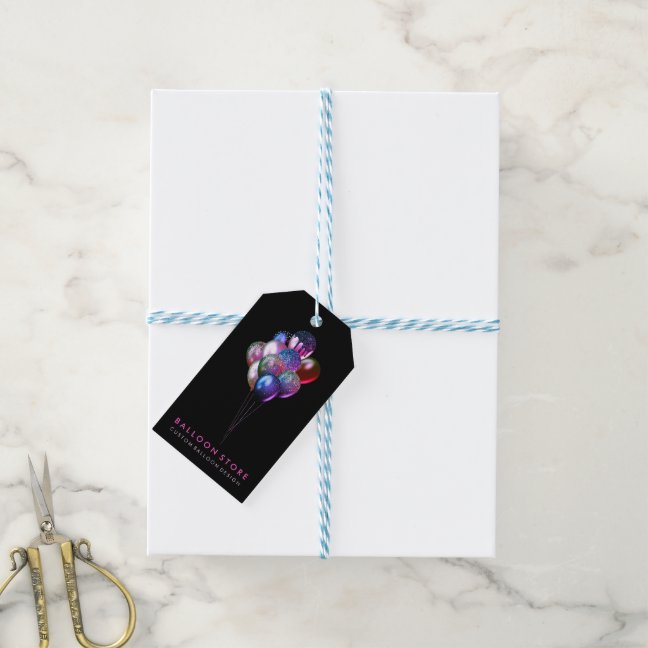 Glitter Pink Balloon Logo Business Planning Party Gift Tags