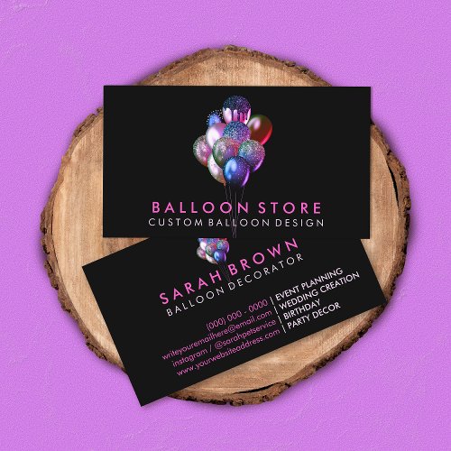 Glitter Pink Balloons for Event Planning and Party Business Card