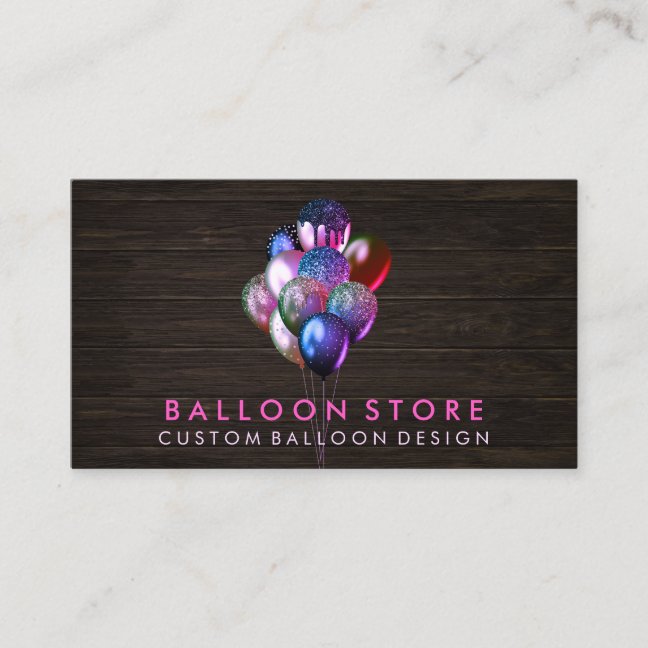Glitter Pink Balloons for Event Planning wood Business Card