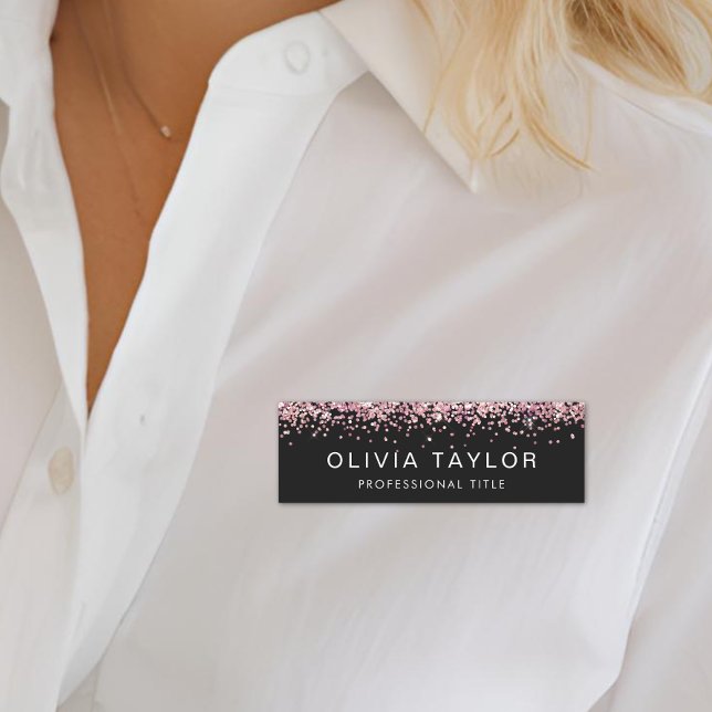 Glitter Pink Beauty Business Professional Name Tag (Creator Uploaded)