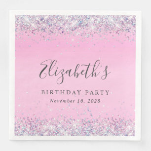 Glitter Pink Birthday Party Paper Dinner Napkins