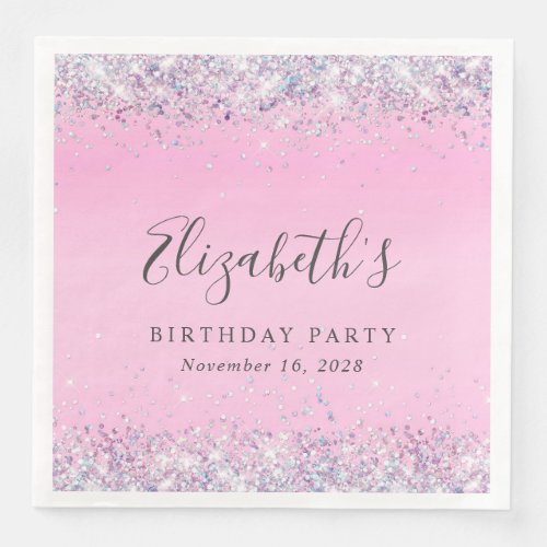 Glitter Pink Birthday Party Paper Dinner Napkins