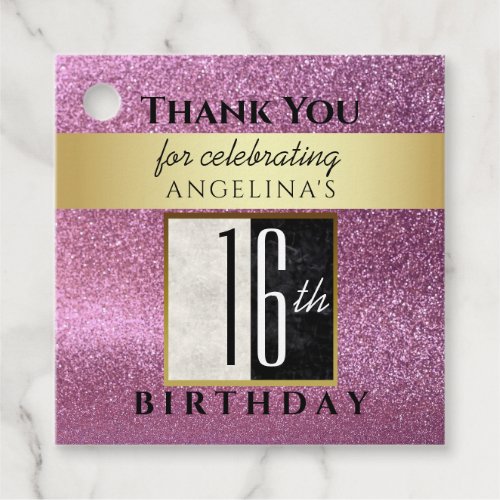 Glitter Pink Birthday Thank You Favor Tags