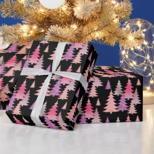 Glitter Pink Black Christmas Tree Pattern Wrapping Paper