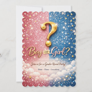 Glitter Pink & Blue Gender Reveal Invitation