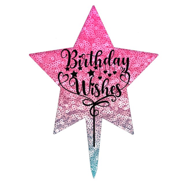 Glitter Pink & Blue Happy  Birthday  Cake Topper (Front)
