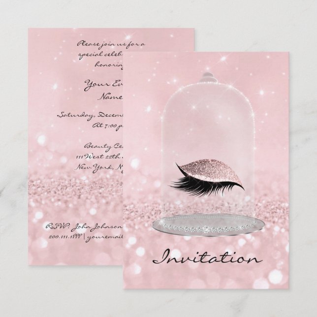 Glitter Pink Blush Diamond Vip Lashes Eye Glitter Invitation (Front/Back)