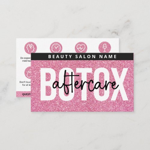 Glitter Pink Botox Filler Instruction Aftercare Business Card