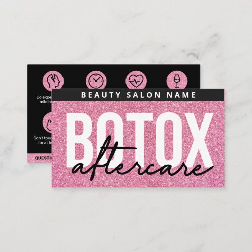 Glitter Pink Botox Filler Instruction Aftercare  Business Card