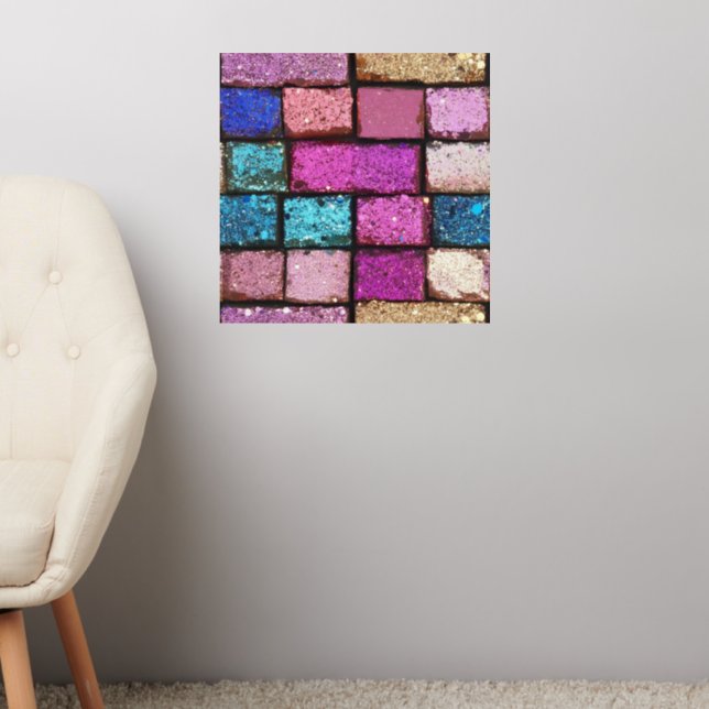Glitter Pink Brick Pattern Wall Decal (Living Room 2)