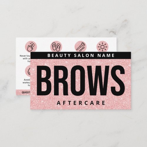 Glitter Pink Brows Aftercare PMU Brow Instructions Business Card