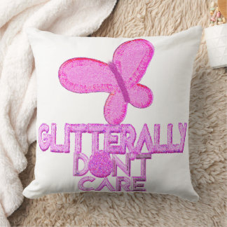 Glitter pink butterfly don't care throw pillow