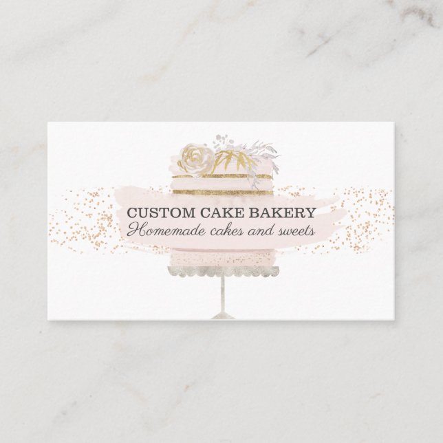 Glitter Pink Cake Bakery Pastry Wedding Business Card (Front)