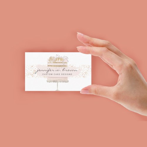 Glitter Pink Cake Floral Bakery Pastry Patisserie Business Card