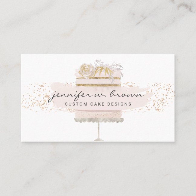 Glitter Pink Cake Floral Bakery Pastry Patisserie Business Card