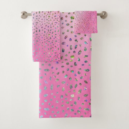 Glitter Pink Cheetah Print Bath Towel Set