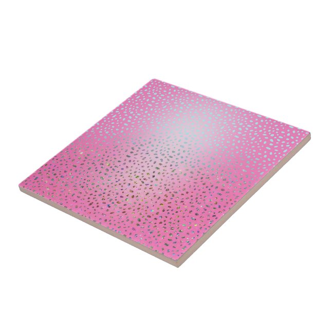 Glitter Pink Cheetah Print Ceramic Tile (Side)