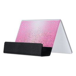 Glitter Pink Cheetah Print Desk Business Card Holder