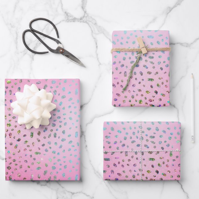Glitter Pink Cheetah Print Wrapping Paper Sheets (Front)