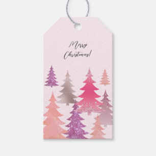 Glitter Pink Christmas Tree Pattern Gift Tags