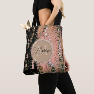 Glitter Pink Coral and Black Scarf Personalized Tote Bag
