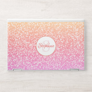 Glitter Pink Coral Rose Gold Round Monogram HP Laptop Skin