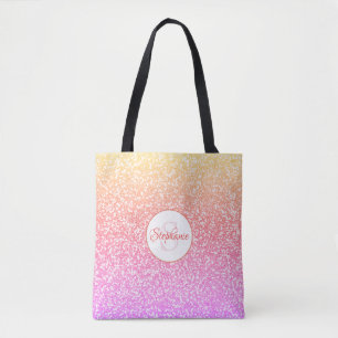 Glitter Pink Coral Rose Gold Round Monogram Tote Bag