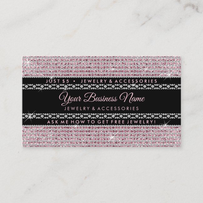 Glitter Pink Diamonds Signature Girly Jewelry Business Card