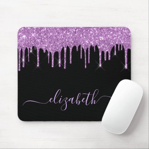 Glitter Pink Drips Black Mouse Pad