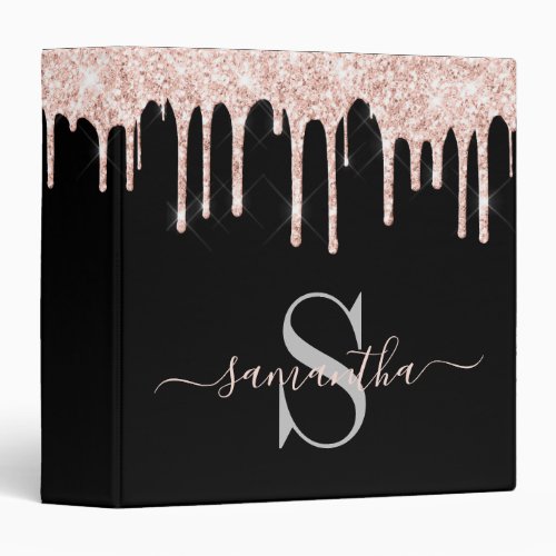 Glitter Pink Drips Personalized Black 3 Ring Binder