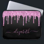 Glitter Pink Drips Personalized Black Laptop Sleeve<br><div class="desc">Personalized chic,  elegant and girly black laptop sleeve with hot pink faux glitter drips. Personalize with your name in a stylish trendy pink script with swashes.</div>