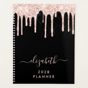 Glitter Pink Drips Personalized Black Planner