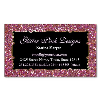 Glitter Pink Elegance Magnetic Business Card by uniqueprints at Zazzle