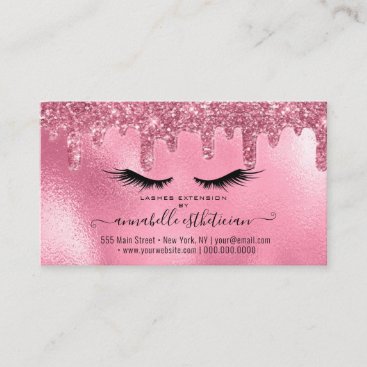 Glitter Pink Eyelash Extension Appointment Business Card