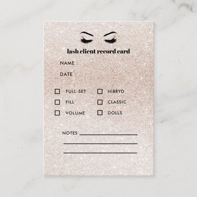 Glitter PINK Eyelash Extension Client Consultation Business Card (Front)